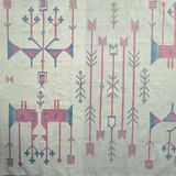 Vintage kilim rug, wool and cotton, folk art style, Poland, 1970s