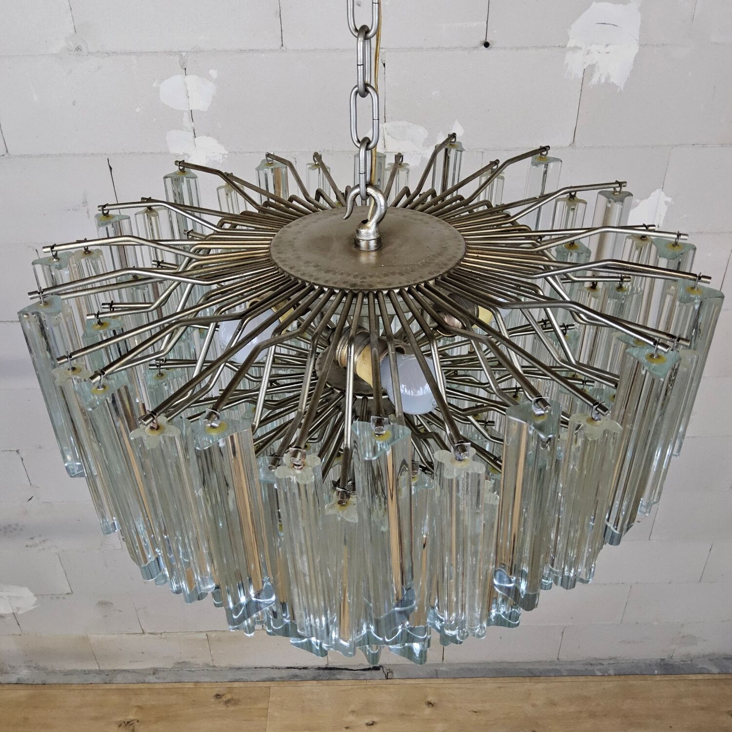Vintage Italian crystal chandelier Venini Triedi Murano (1960s)