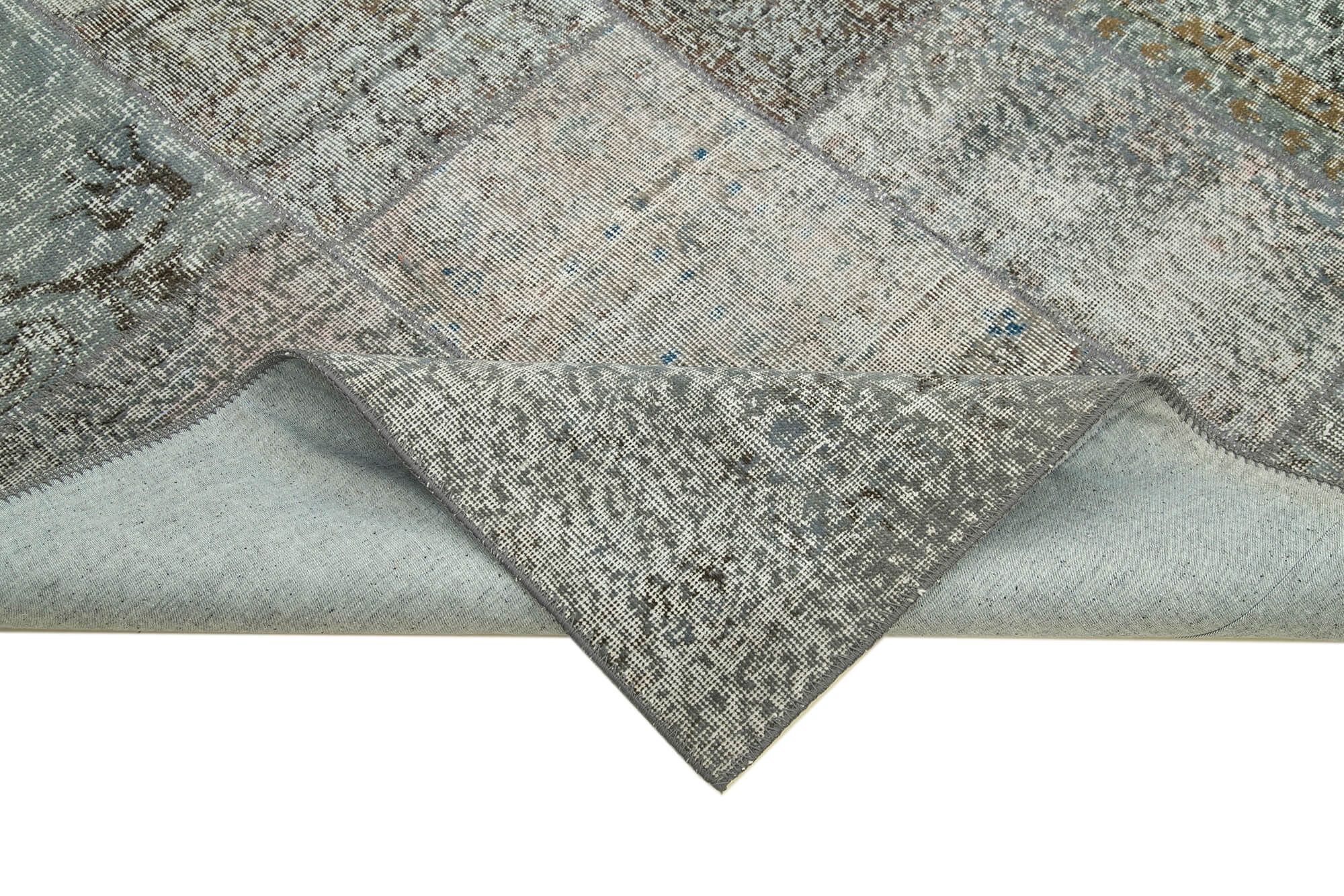 Handwoven oriental overdyed 170 cm x 247 cm grey patchwork carpet