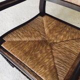 Low Arts & Crafts Oak & Rush Armchair, Belgium 1920s