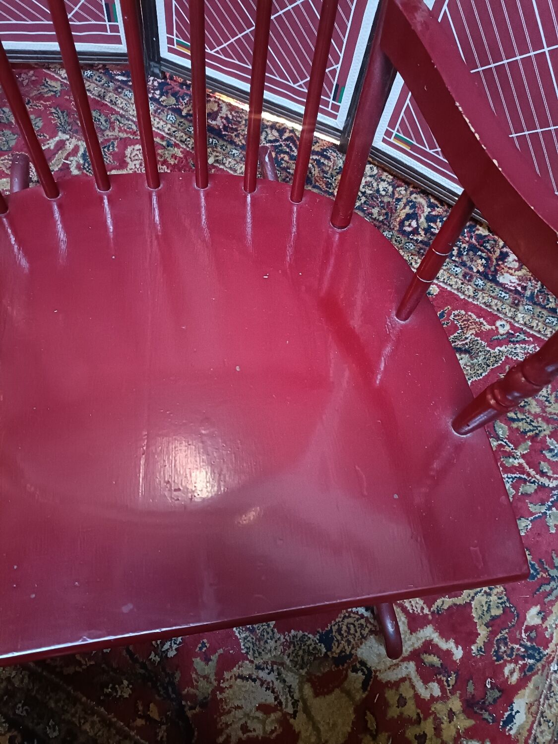 Vintage wooden rocking chair burgundy paint