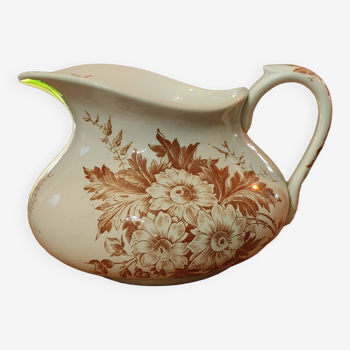 Old broc creil et montereau pitcher/brown floral decor/marguerite model