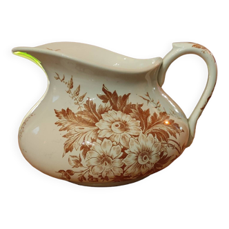 Old broc creil et montereau pitcher/brown floral decor/marguerite model