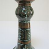 enamelled ceramic candle holder signed "S" plant decoration 70s