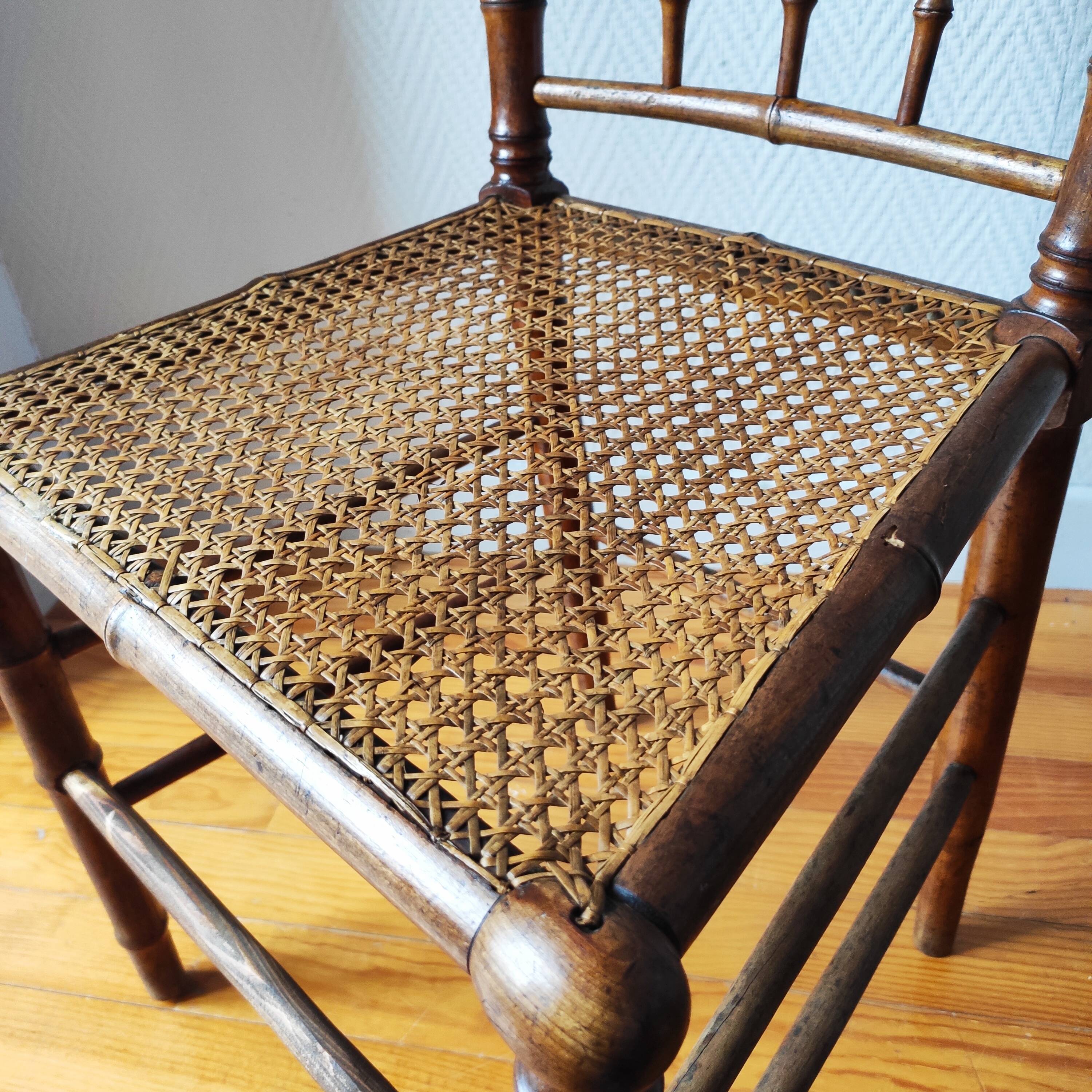 Pair of turned wood and cane chairs