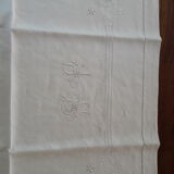 Old bride and groom sheet in white linen thread and 2 pillowcases Monogram JS