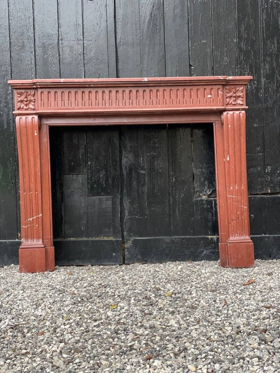 Louis XVI style fireplace in antique red marble, France, circa 1880