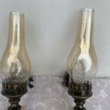 Matching pair of bronze wall sconces oil lamp style