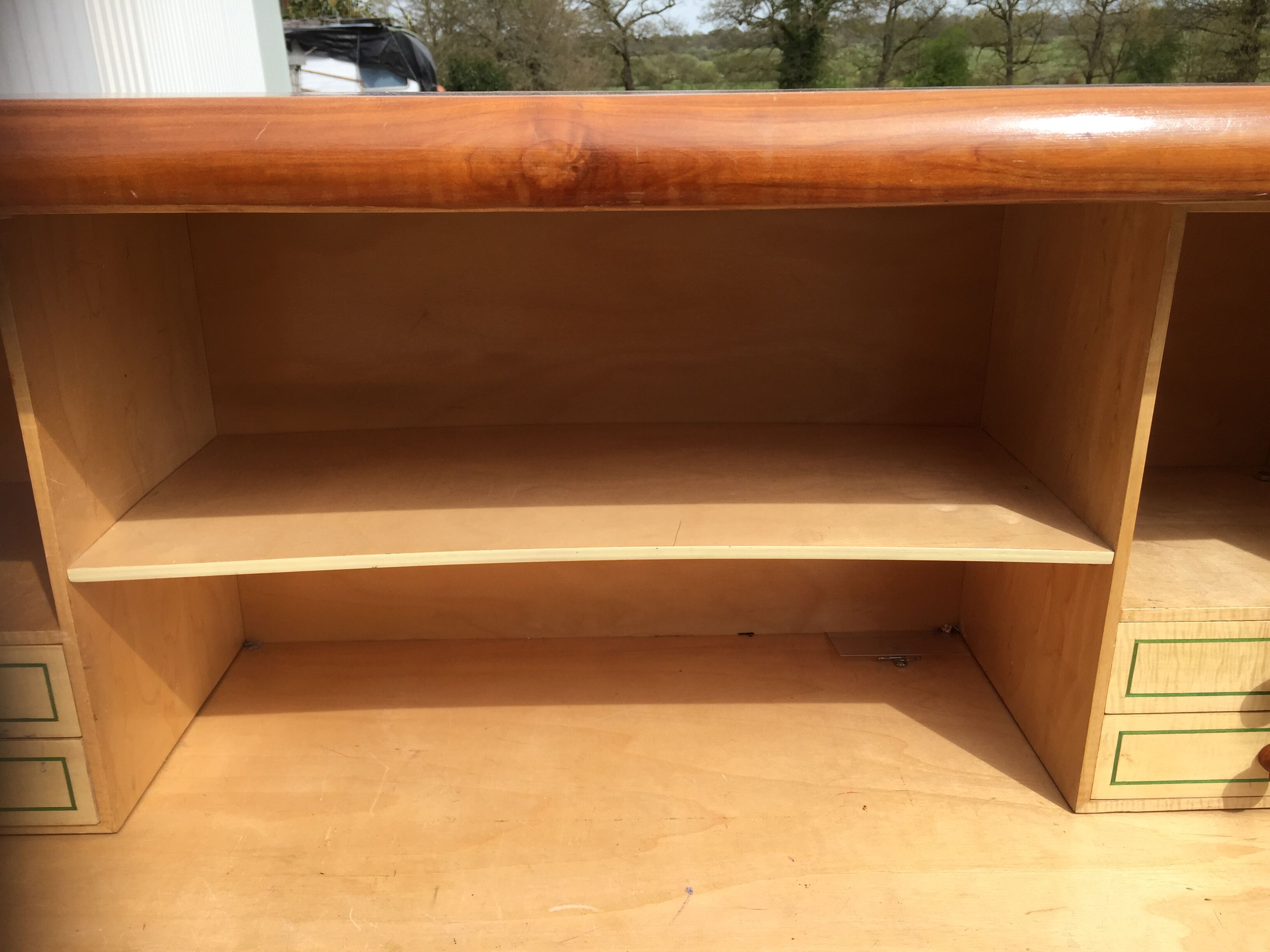 Vintage secretary desk, known as donkey's back, in cherry wood, Italian by Marelli & Fratelli.