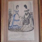 Set of 2 golden frames old engraving "Petit courier des Dames" "journal des Demoiselles"