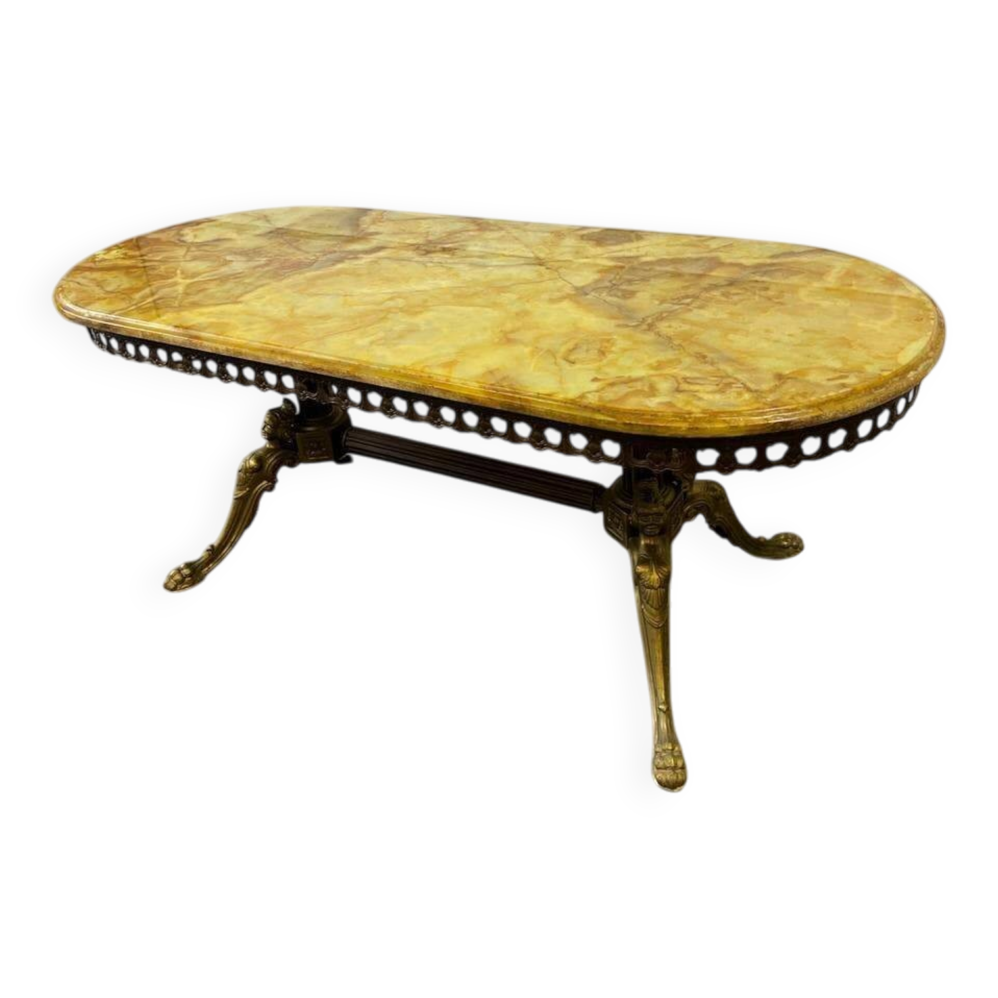 Vintage onyx coffee table with brass frame.
