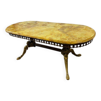 Vintage onyx coffee table with brass frame.
