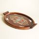 Old Oval Art Deco Wooden Plate - Bakelite Glass - Geometric Pattern