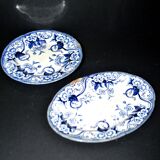 Creil Montereau oval dish and mounted plate Flora blue bindweed 1850 LM&Cie
