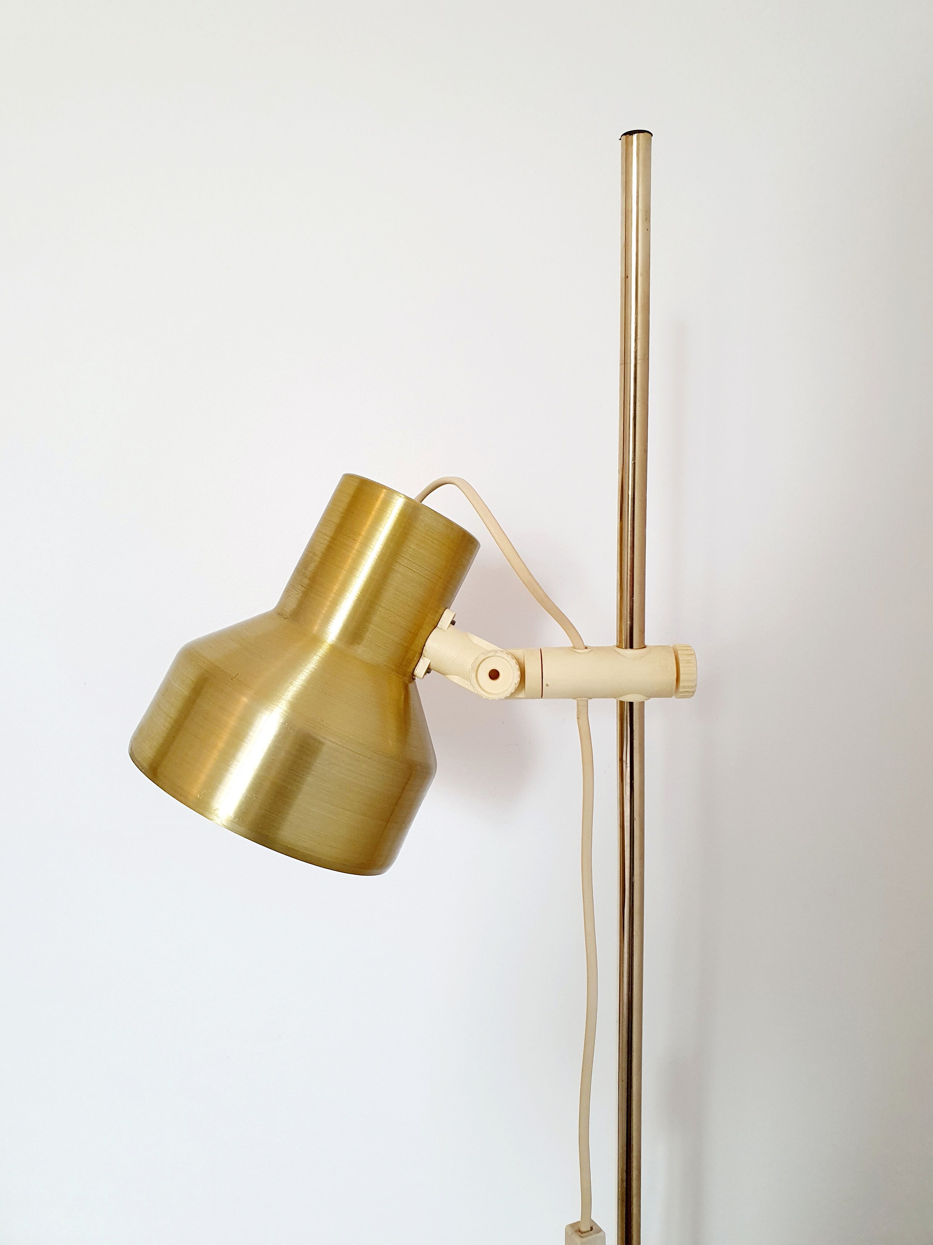 Golden Scandinavian floor lamp, 70s