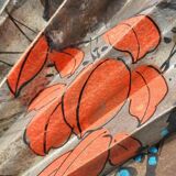 Grand éventail Art Déco grues et Amour en cage