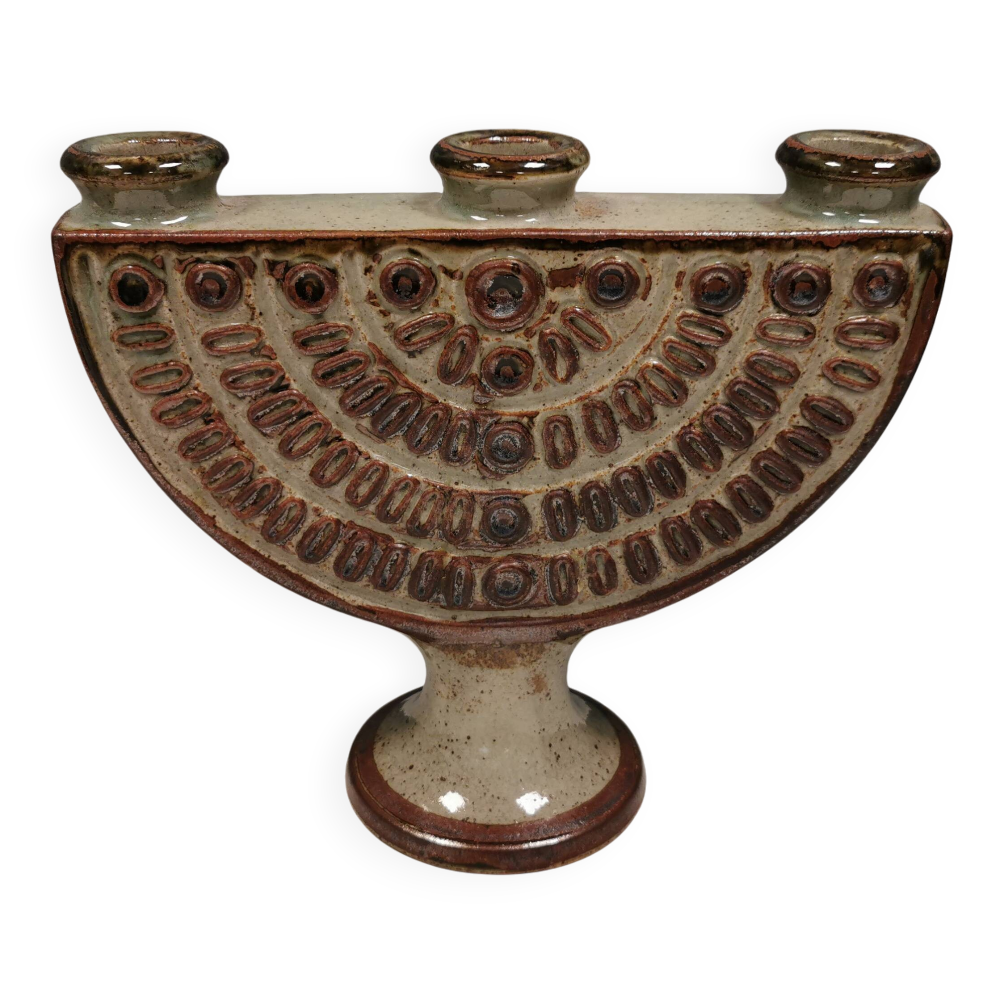 Three-armed ceramic candlestick. Denmark 1970s