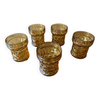 Textured Amber Glass Lemonade Glasses