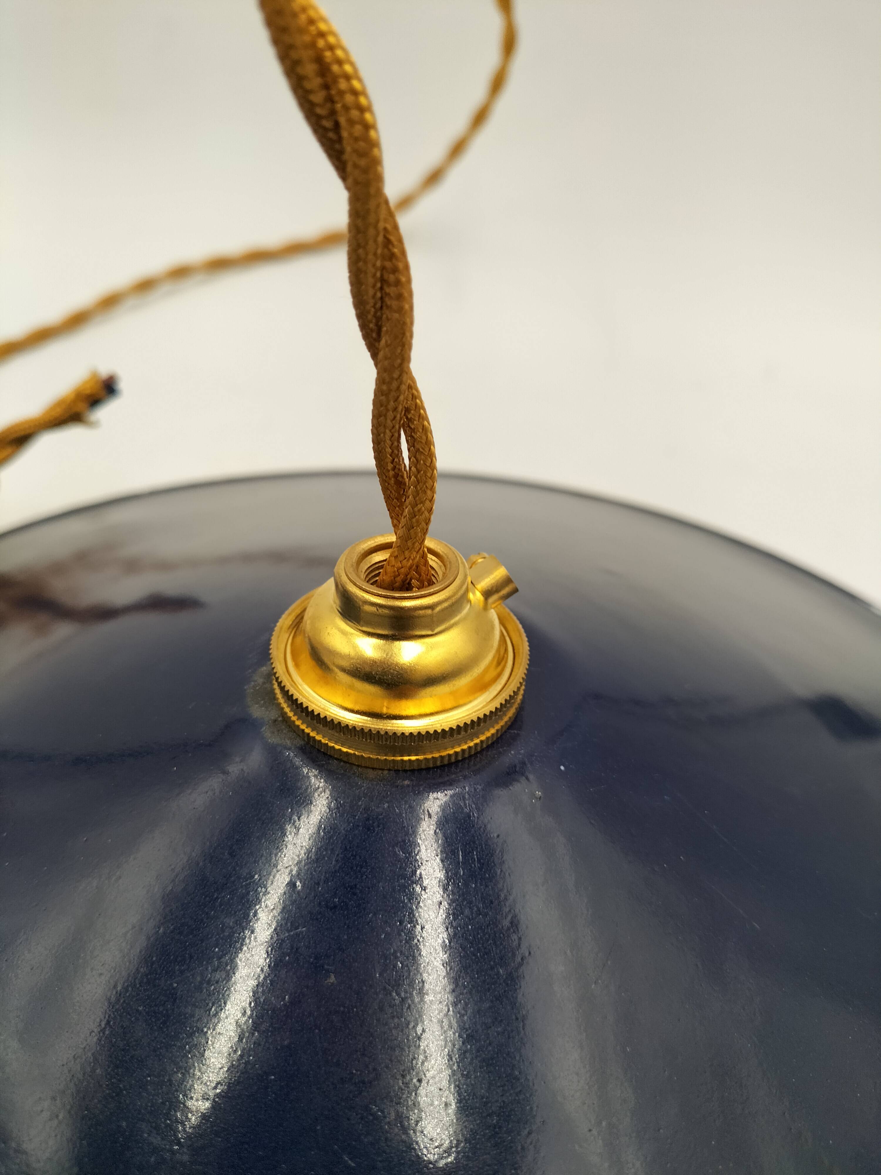 Blue enameled sheet metal pendant lights