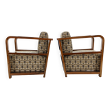 1930s Pair of Rare Refurbished Art Deco Armchairs in Walnut ,Reupholstered in Backhausen Fabric