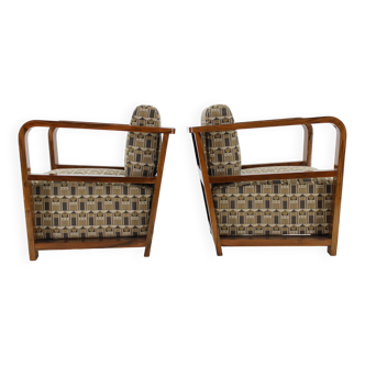 Paire de fauteuils Art Déco en noyer et retapissés, 1930