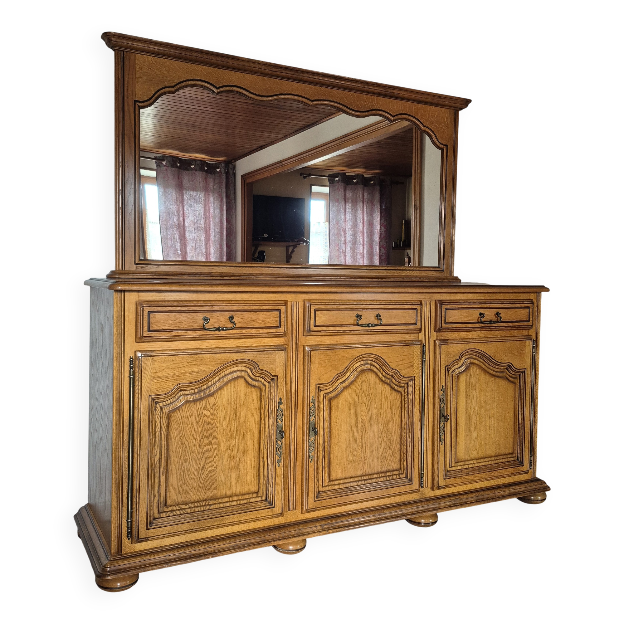 Rustic style buffet with mirror – Solid wood – Very good condition