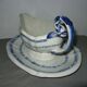 Saucière in Gien earthenware anse in the shape of a dolphin decoration garland 1900