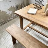 Oak farmhouse table and its two benches