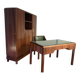 Rosewood desk, armchair and bookshelf.