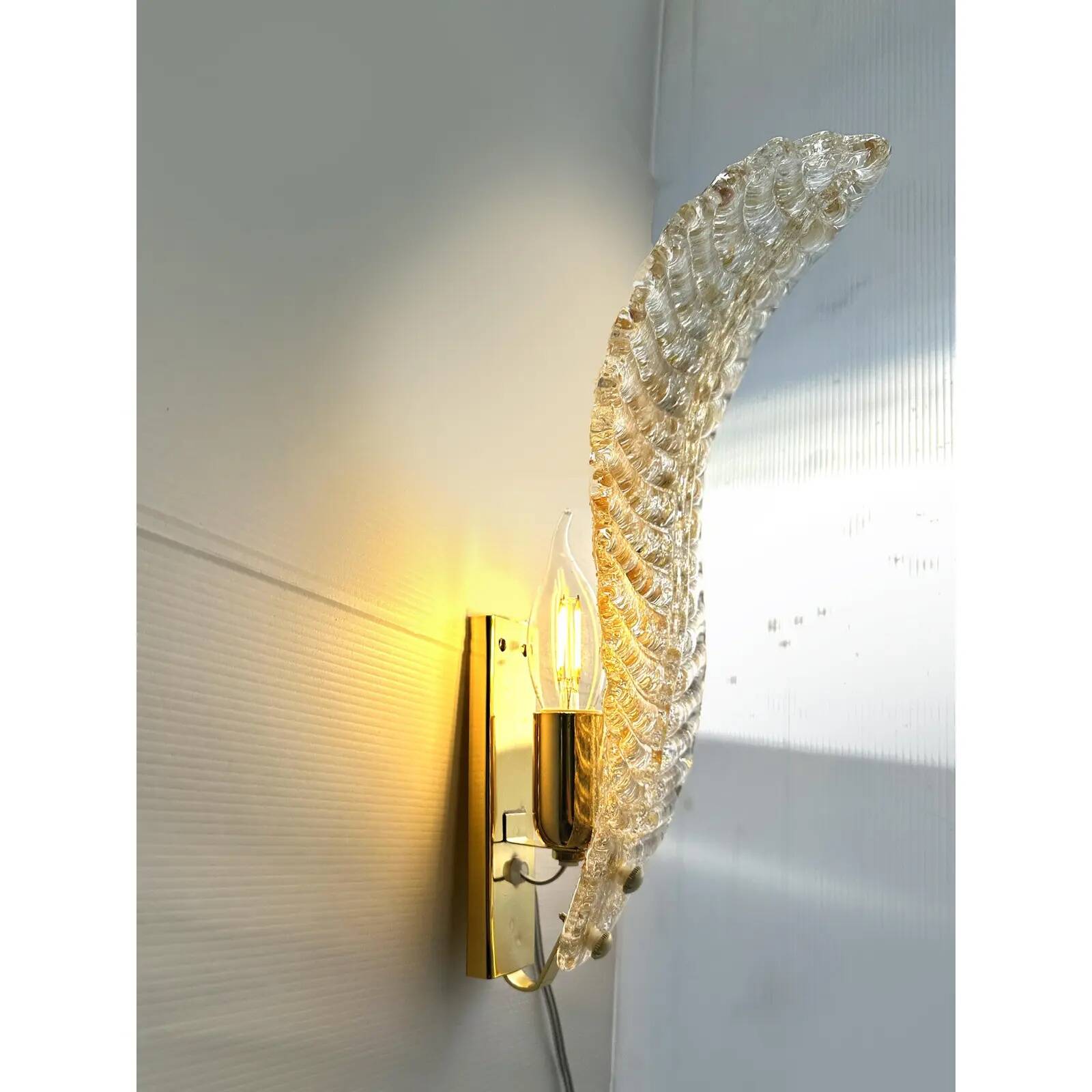 Pair of Italian Venetian Gold “Graniglia” Leaf Murano Glass Wall Sconces