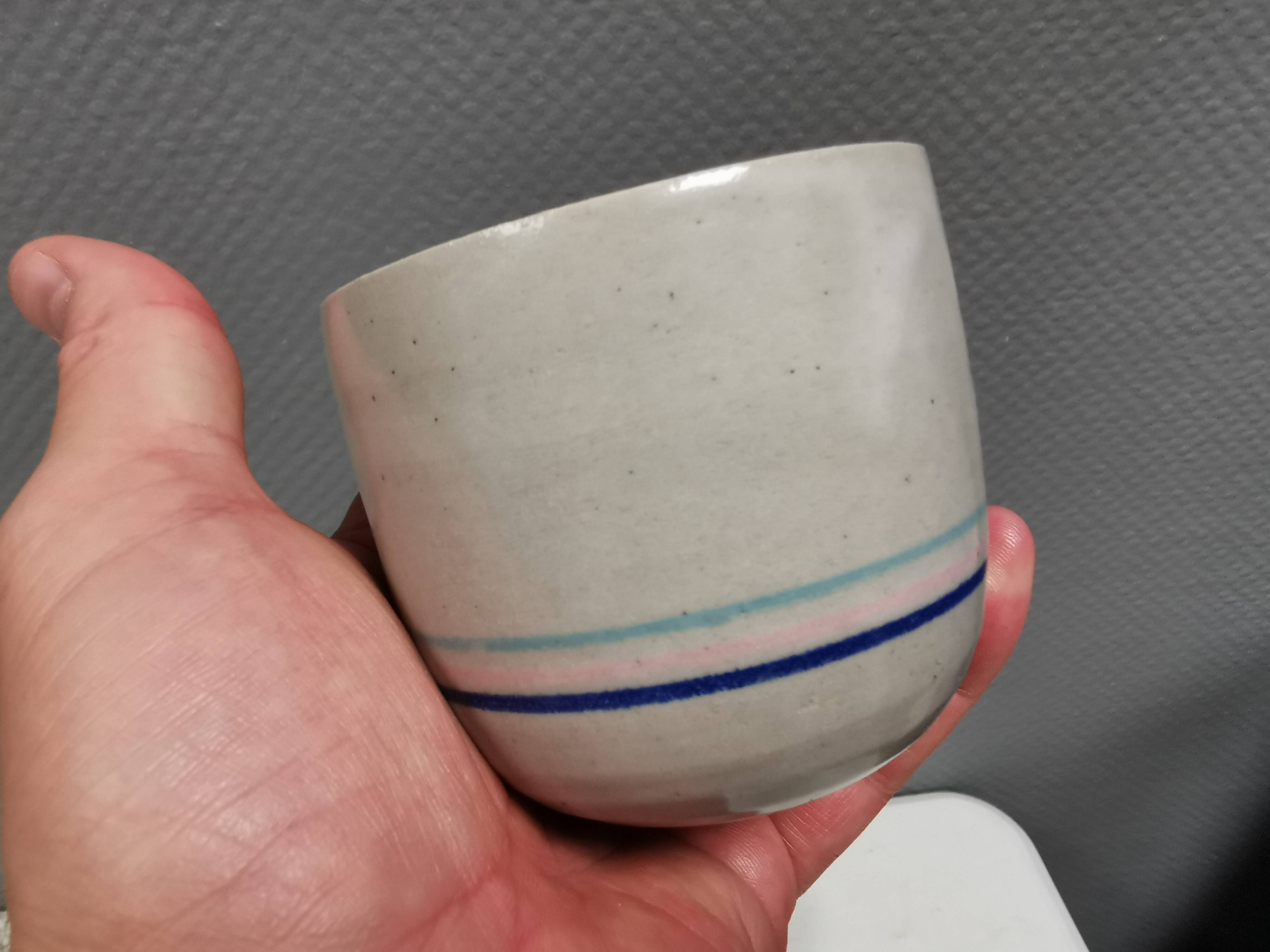 Two handmade ceramic mugs by Vibeke Fischer (VF) from the 1990s.