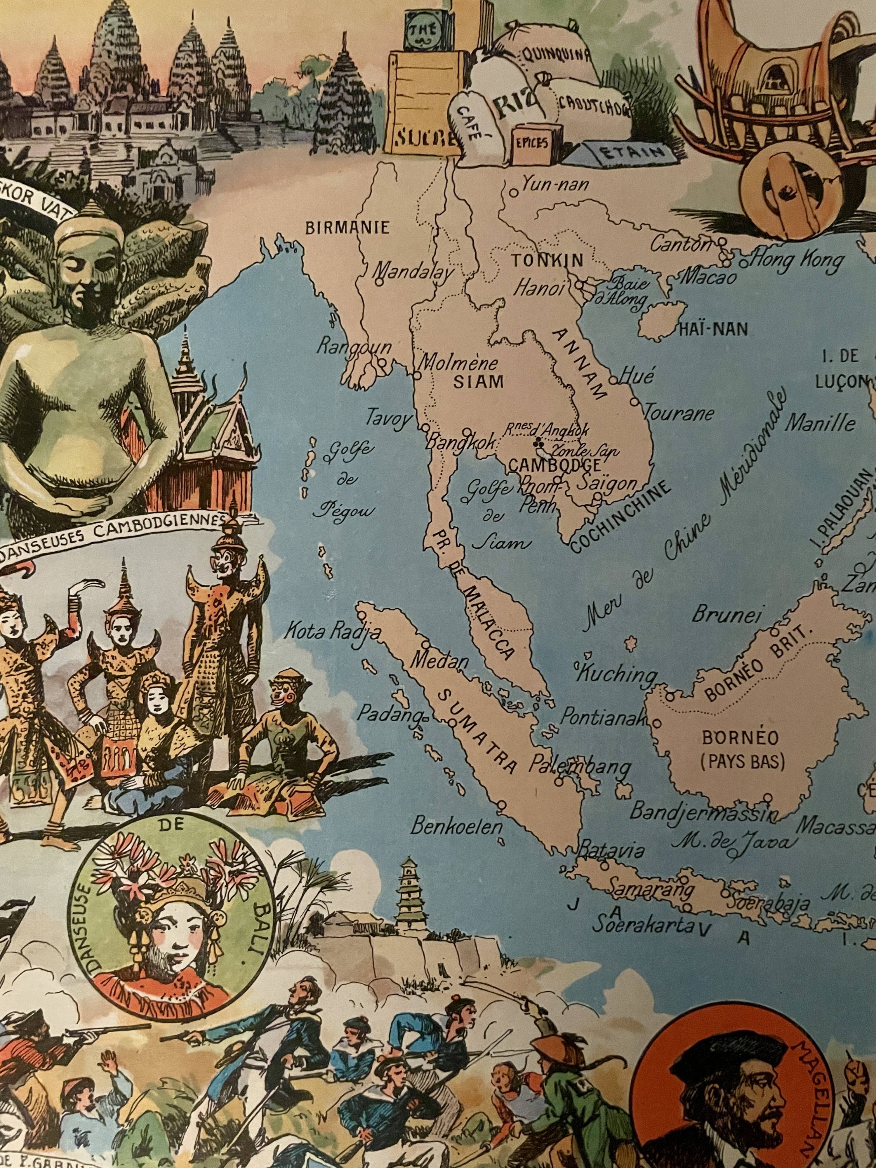 Old poster map of Indochina and Insulindia - JP Pinchon - 1940