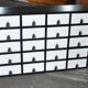 Vintage industrial chest of drawers in black and white pine, 20 drawers, 1950s apothecary style.