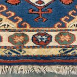 Old Turkish Kazak Rug Oriental 123x95 cm vintage tribal carpet, Red and Blue