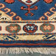 Old Turkish Kazak Rug Oriental 123x95 cm vintage tribal carpet, Red and Blue
