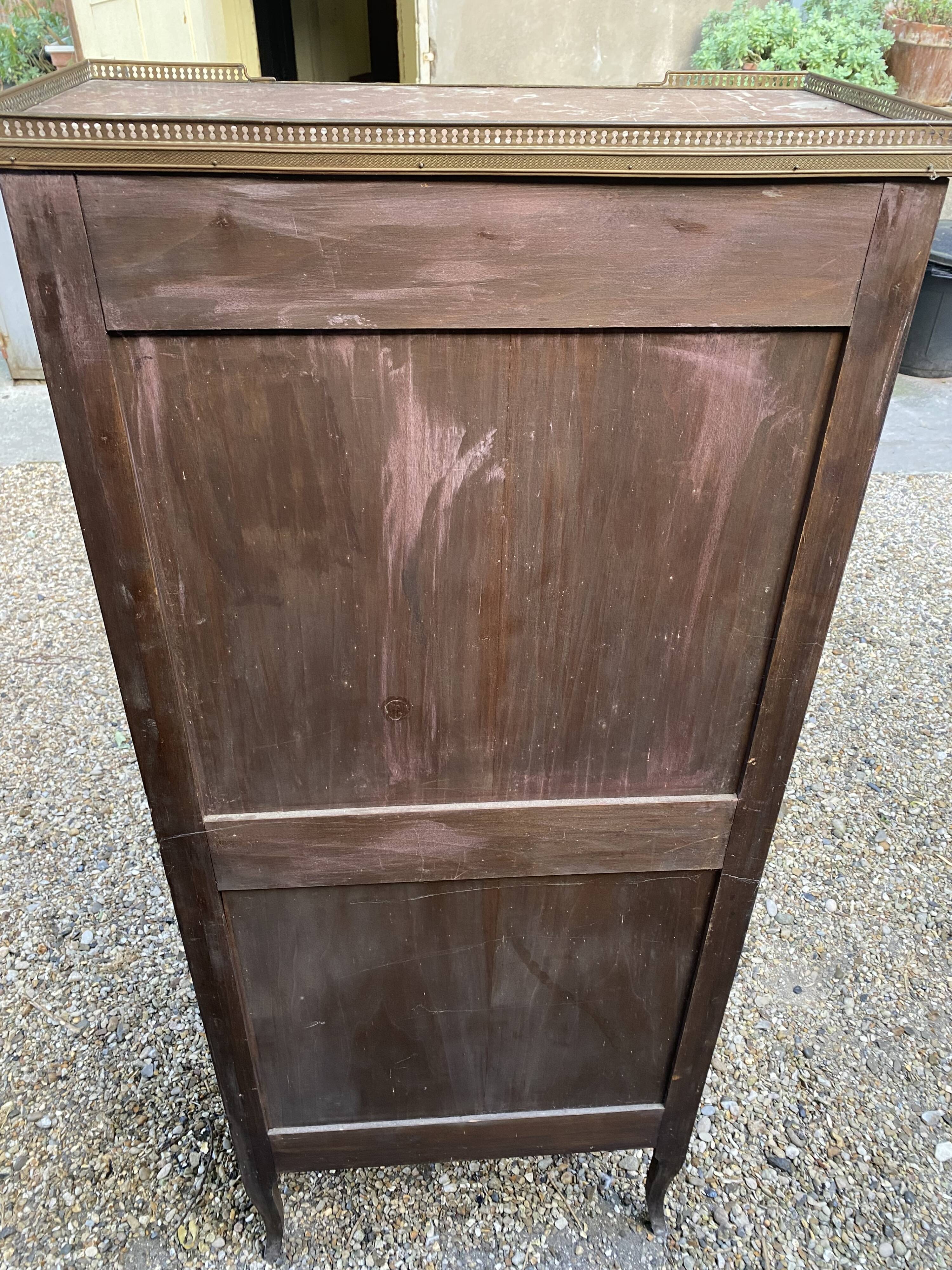19th/20th century mahogany display cabinet, marble top and glass sides.