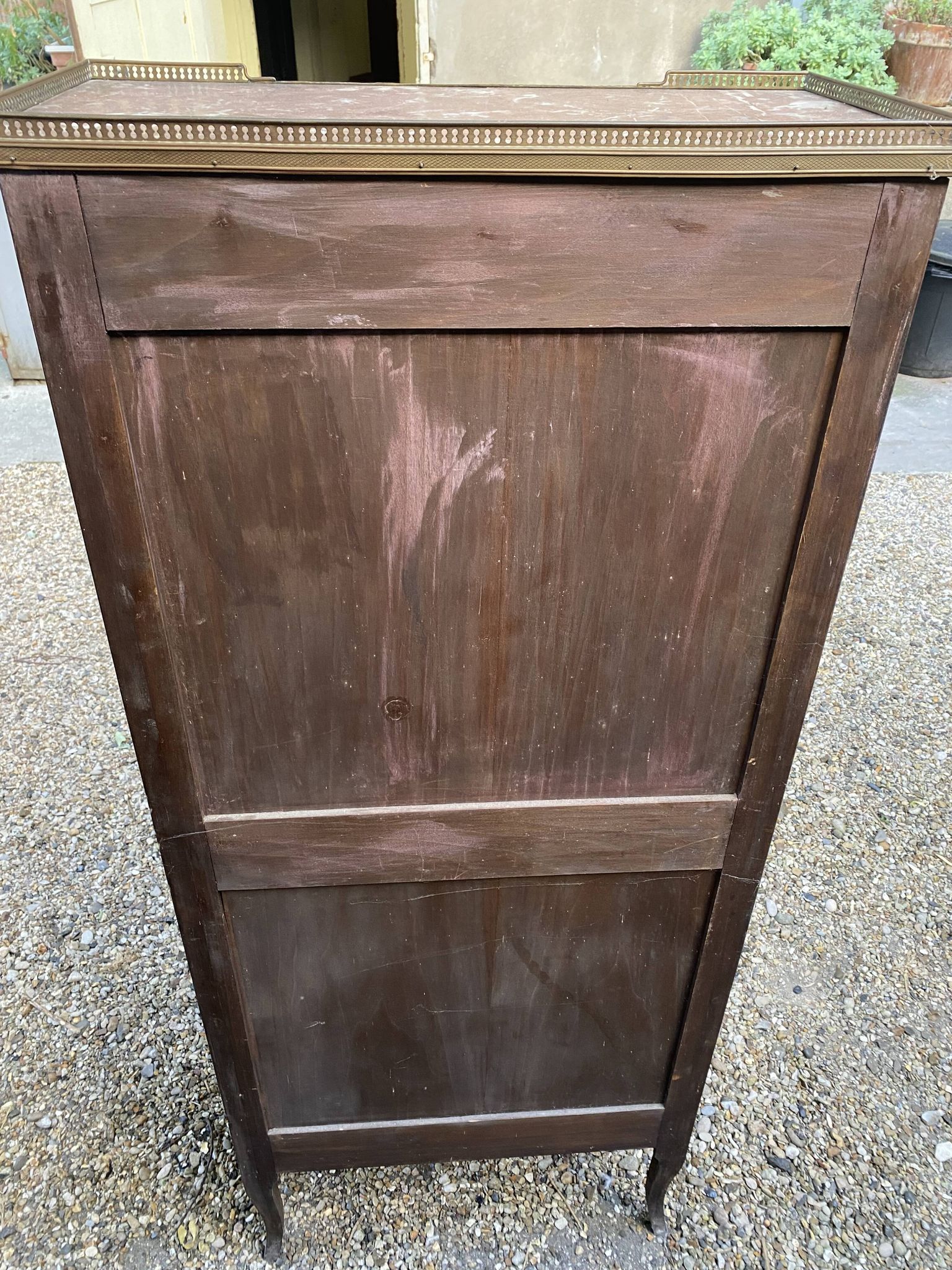 19th/20th century mahogany display cabinet, marble top and glass sides.