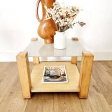 Table d’appoint vintage en bois et verre poli