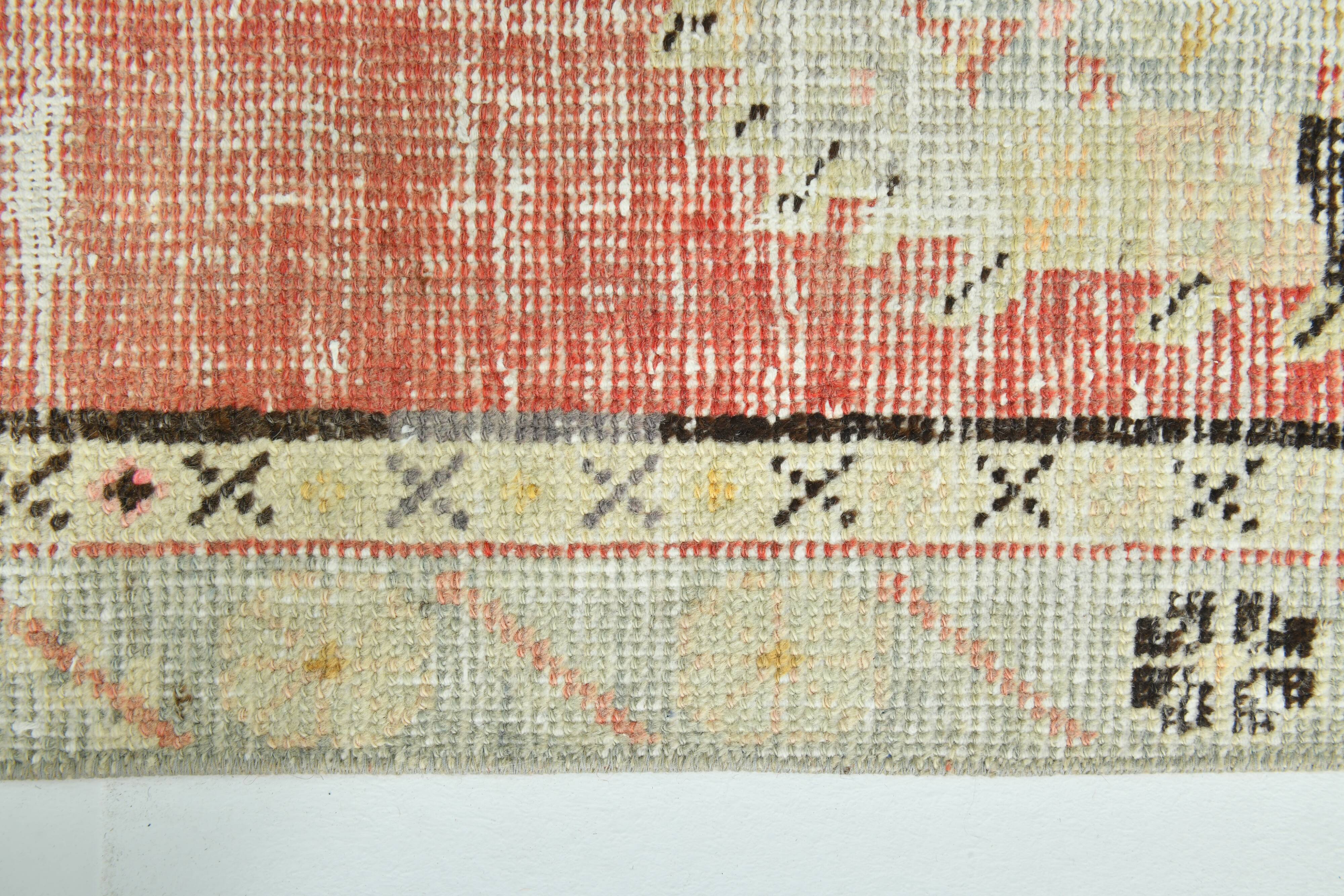 Turkish Red & Cream Oriental Vintage Runner Rug, 85x352Cm