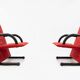 Postmodern T Line Lounge Chairs by Arflex, Red Alcantara, Italy, 1982