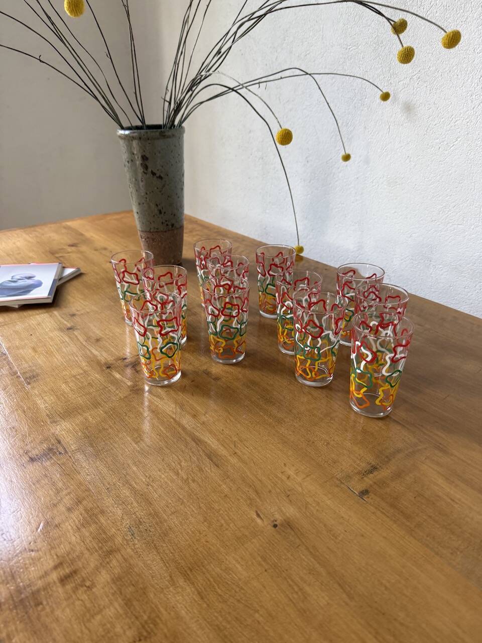 Set of 12 graphic glasses 1970