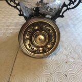 Silver-plated metal and crystal sugar bowl
