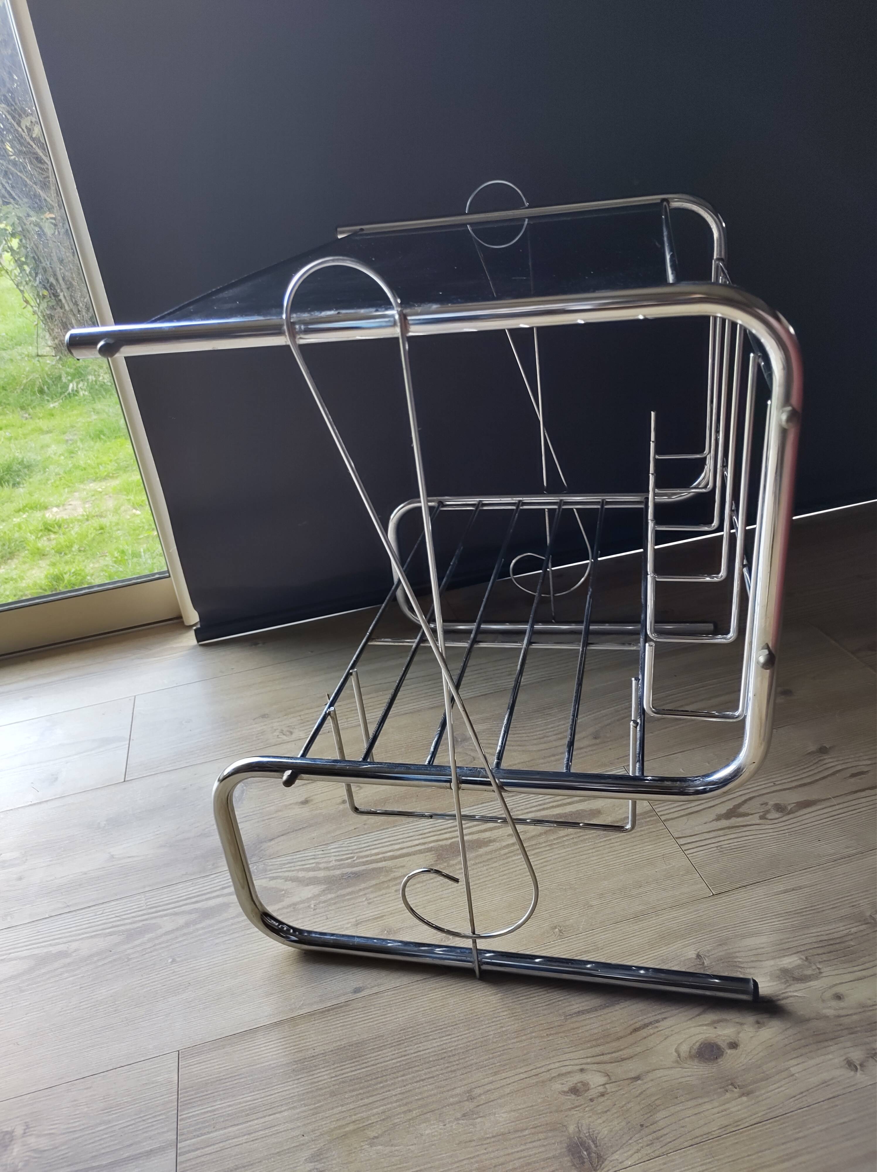 Table/meuble hifi chromé et verre fumé vintage 1970