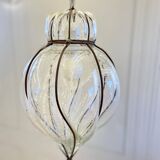 Vintage metal and blown glass lantern pendant.
