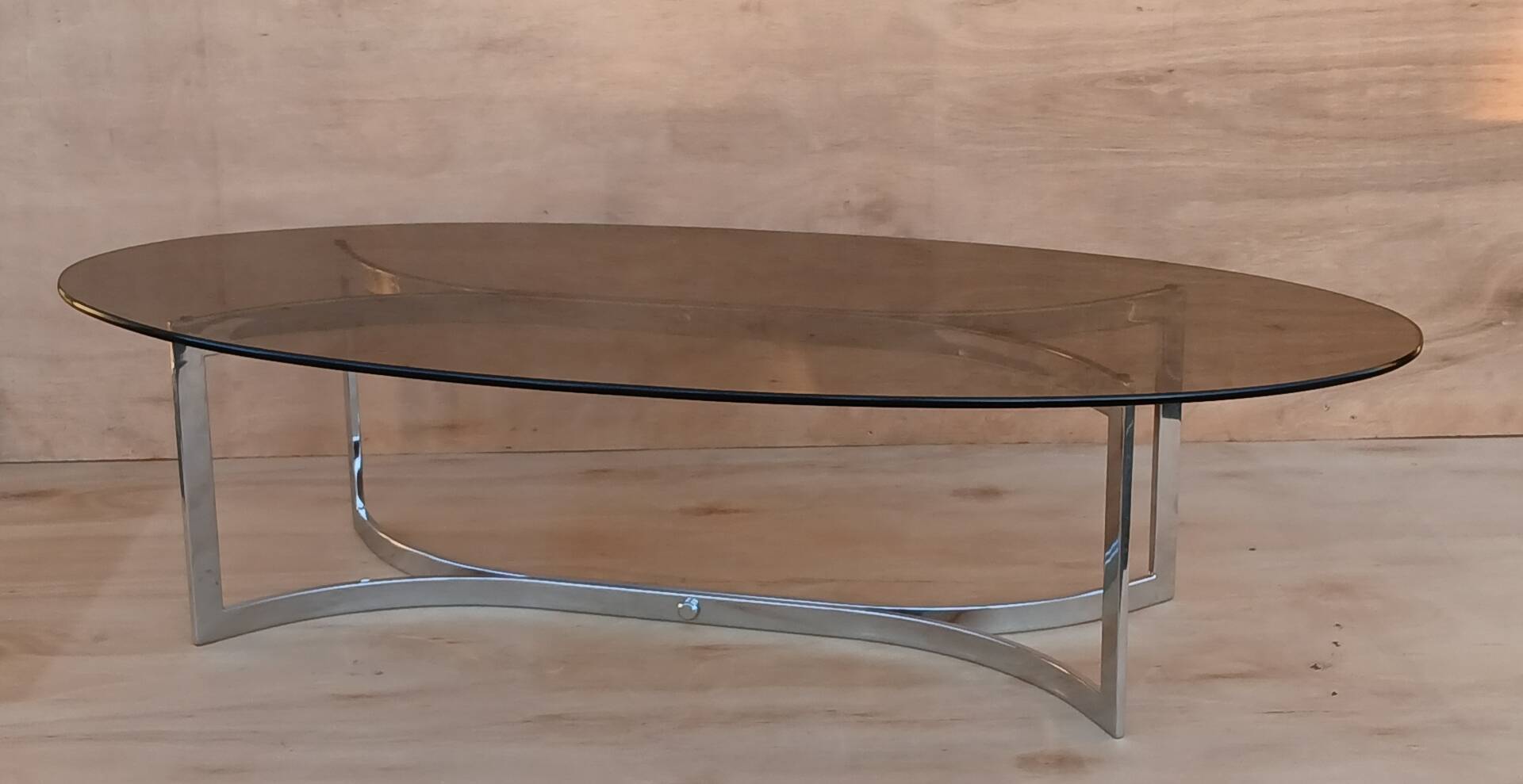 Glass and chrome coffee table from the 1970s.