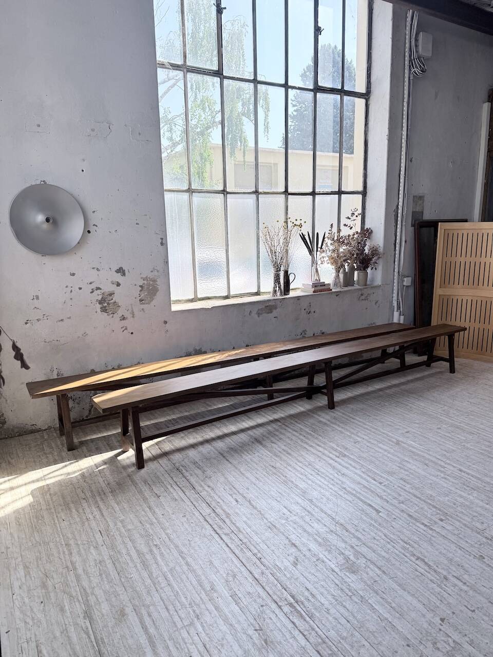 Paire de bancs de ferme chêne 4 mètres