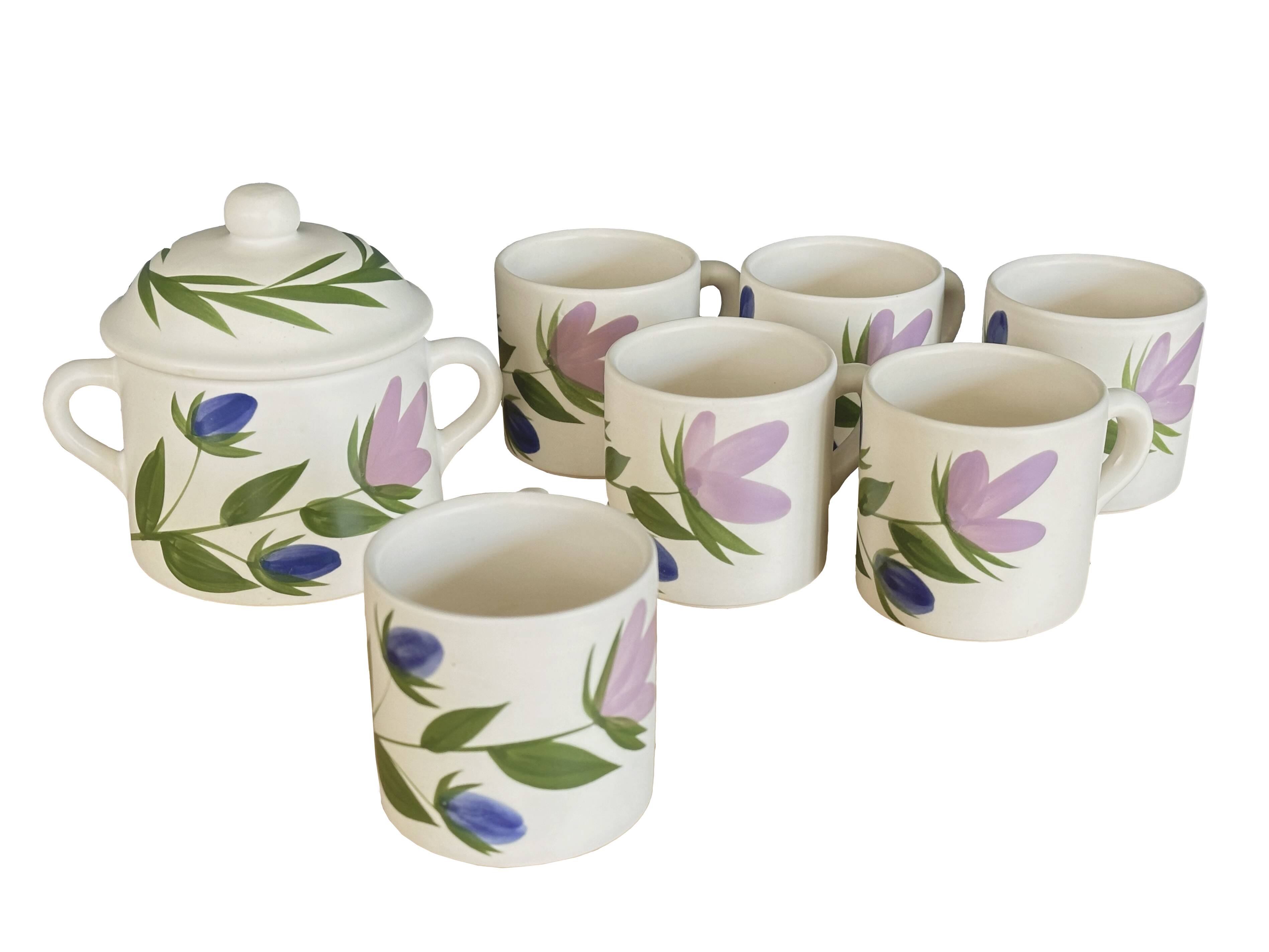 Set of 6 cups and sugar bowl Poteries du Marais