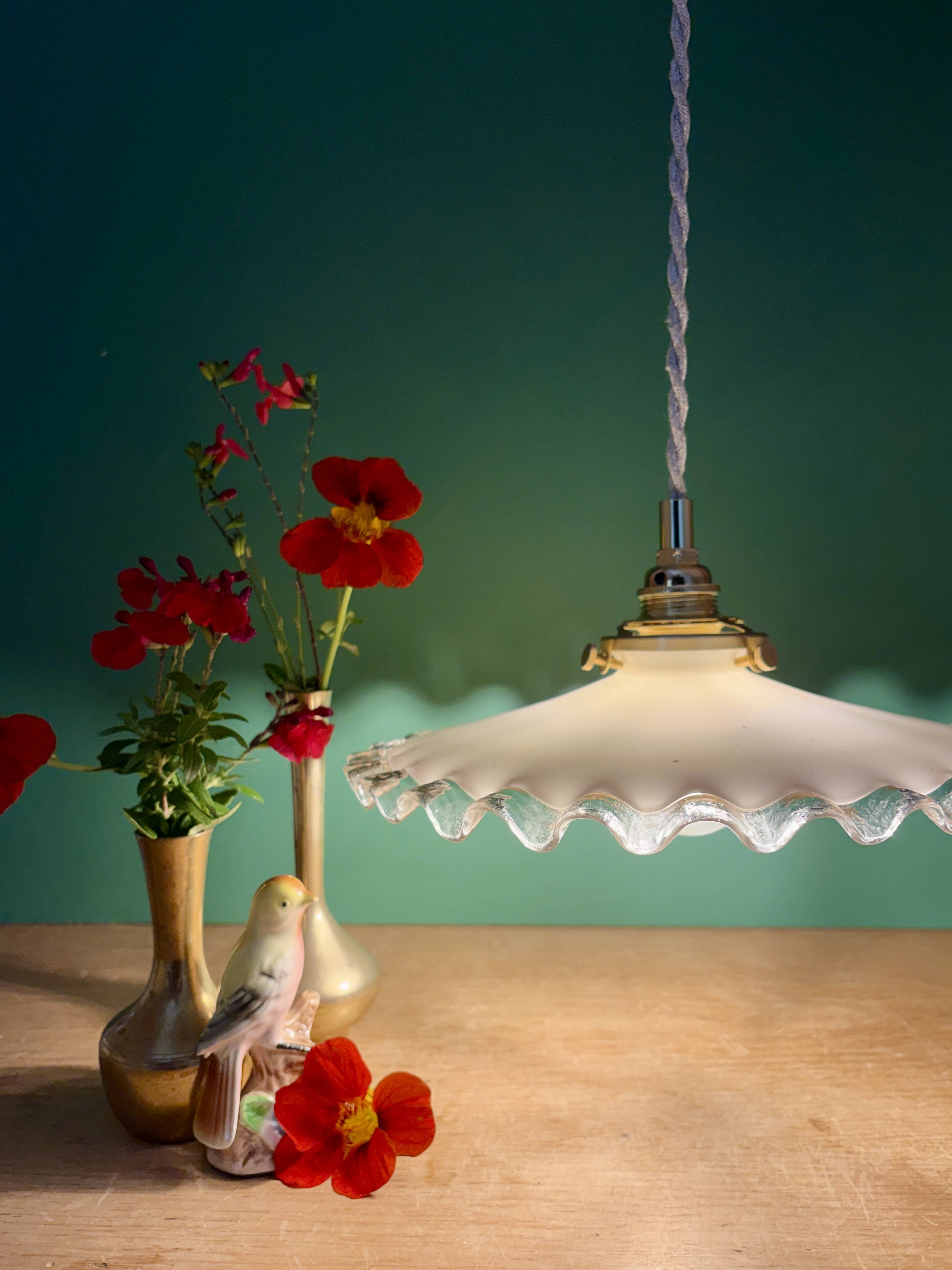 Vintage white opaline lace pendant light (OP12)