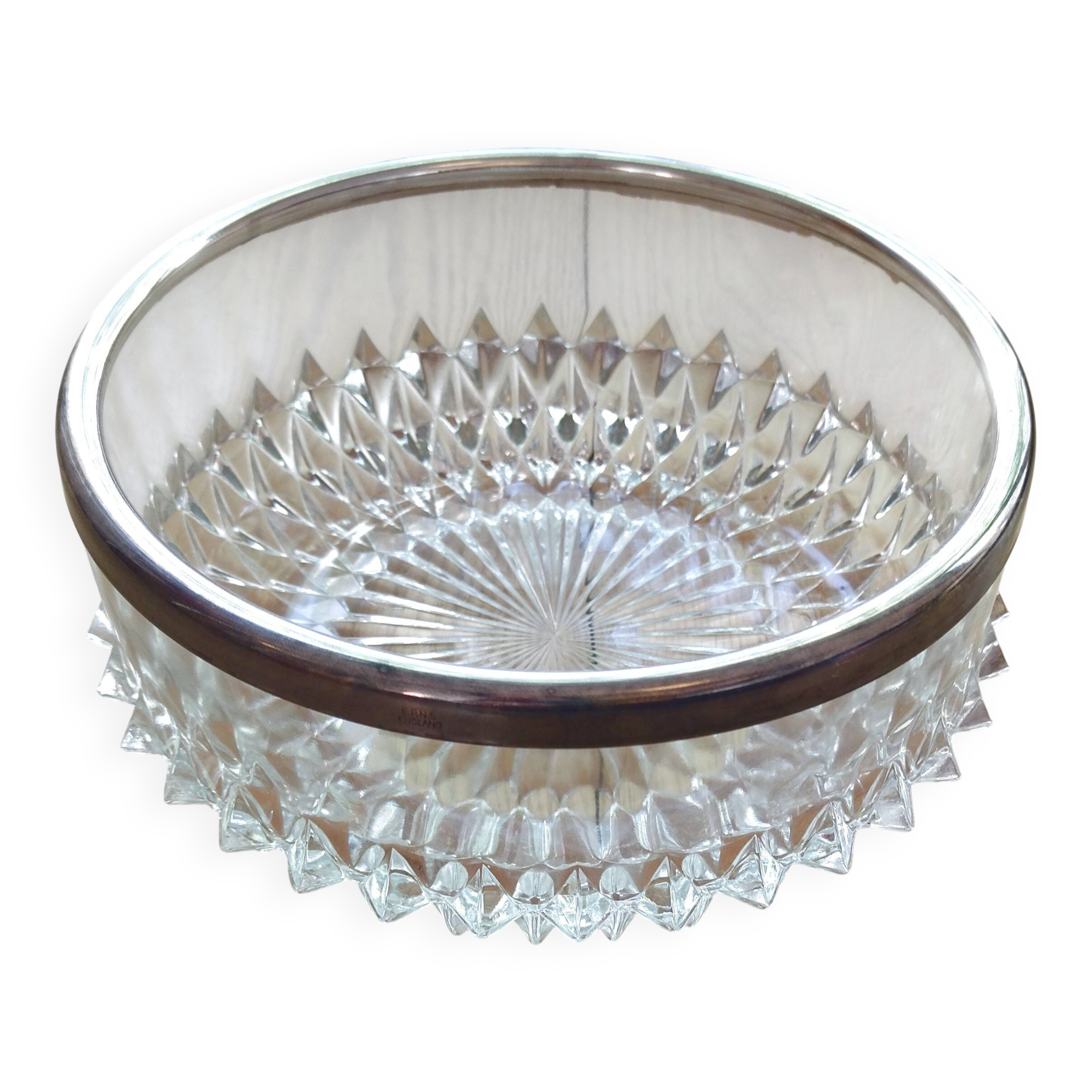 WMF presentation bowl in crystal, silver rim.