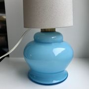 Lamp with blue opaline feet and textured conical lampshade 60s-70s